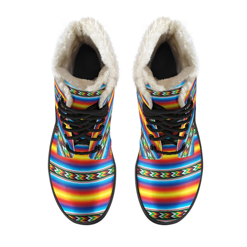 Mexican Blanket ZigZag Print Pattern Faux Fur Leather Boots-JTAMIGO.COM