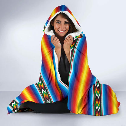 Mexican Blanket ZigZag Print Pattern Hooded Blanket-JTAMIGO.COM
