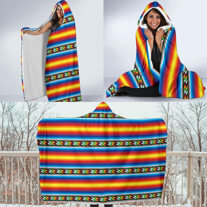 Mexican Blanket ZigZag Print Pattern Hooded Blanket-JTAMIGO.COM