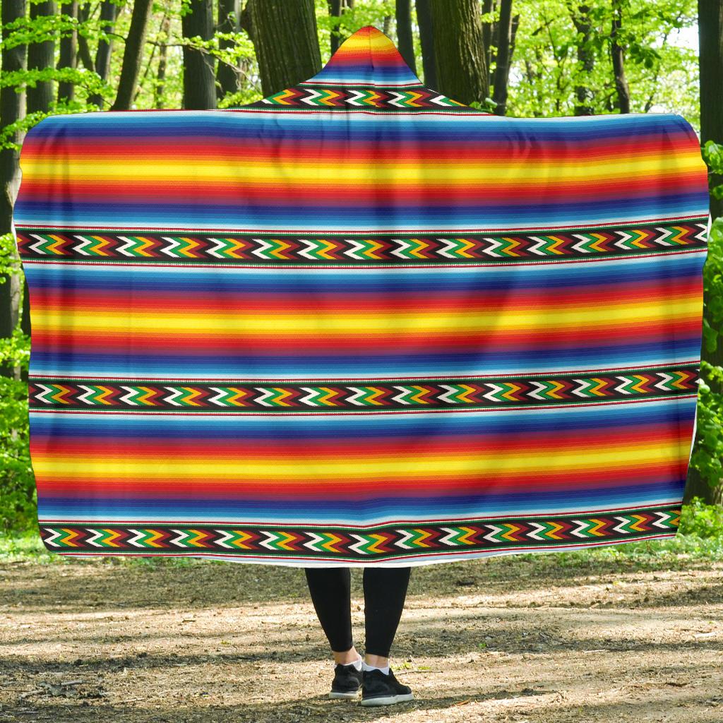 Mexican Blanket ZigZag Print Pattern Hooded Blanket-JTAMIGO.COM