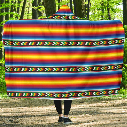 Mexican Blanket ZigZag Print Pattern Hooded Blanket-JTAMIGO.COM