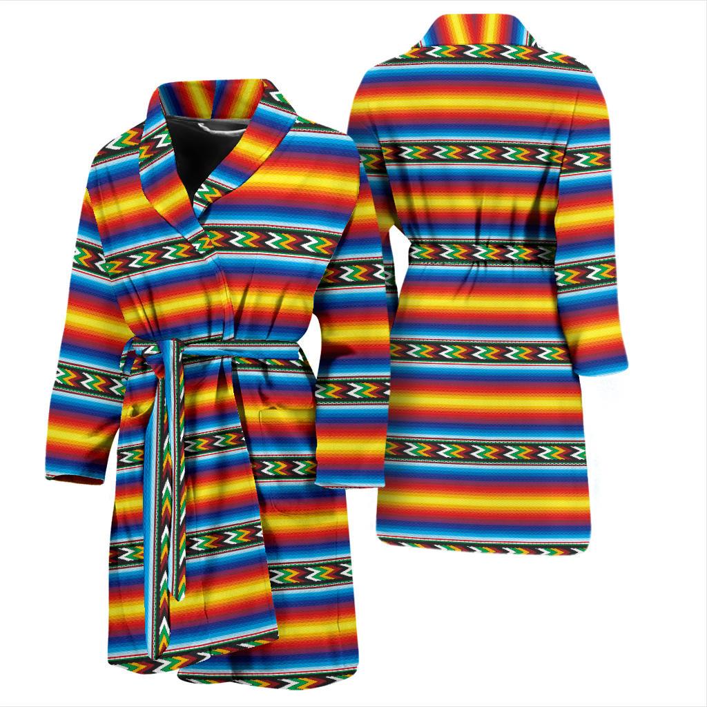 Mexican Blanket ZigZag Print Pattern Men Bath Robe-JTAMIGO.COM