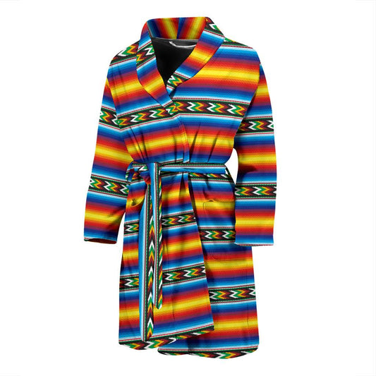 Mexican Blanket ZigZag Print Pattern Men Bath Robe-JTAMIGO.COM
