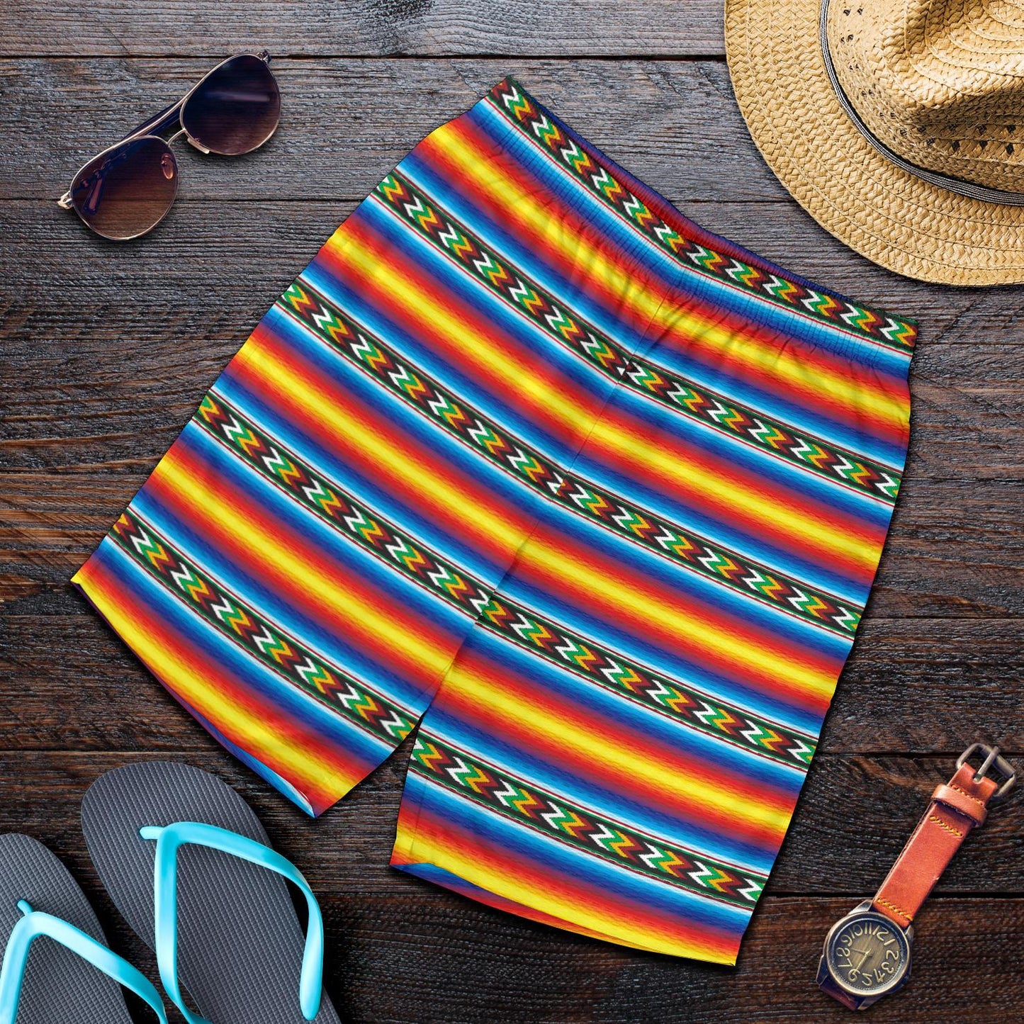 Mexican Blanket ZigZag Print Pattern Mens Shorts-JTAMIGO.COM