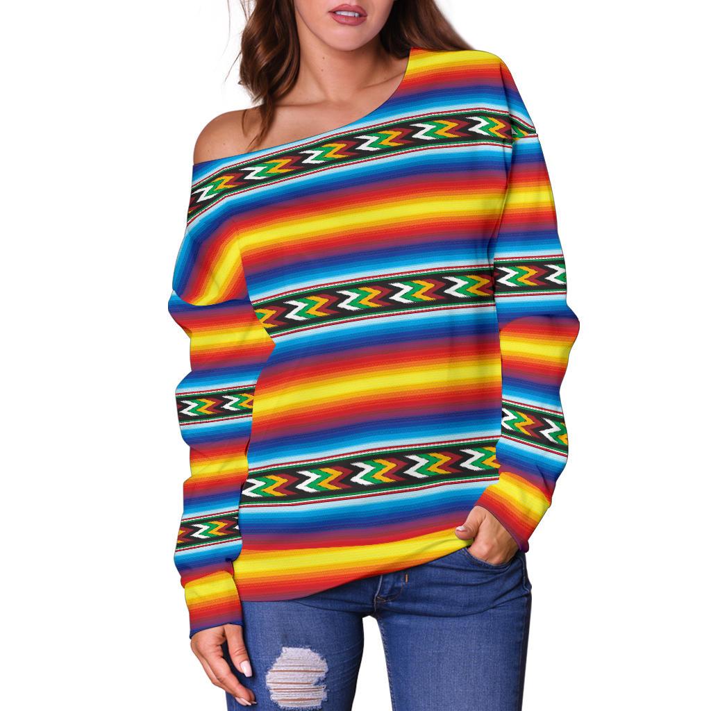 Mexican Blanket ZigZag Print Pattern Off Shoulder Sweatshirt