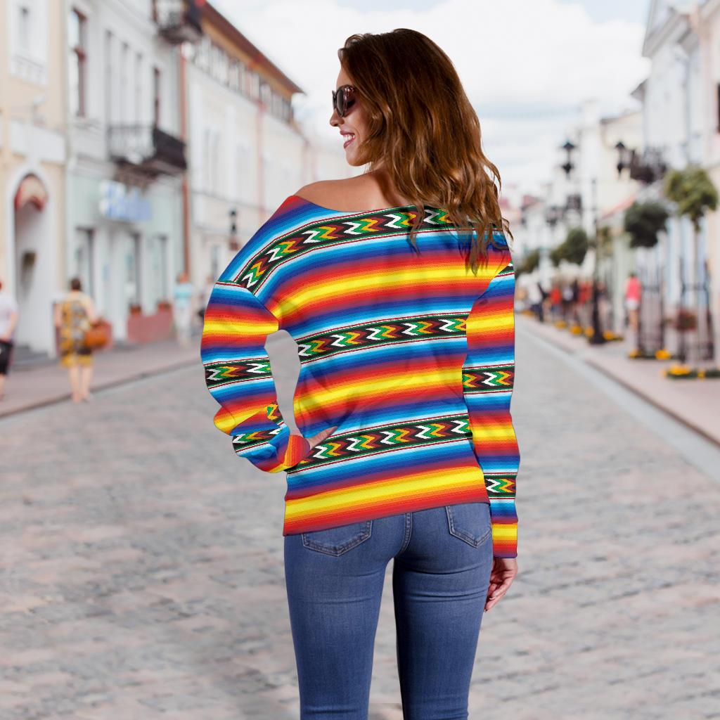 Mexican Blanket ZigZag Print Pattern Off Shoulder Sweatshirt