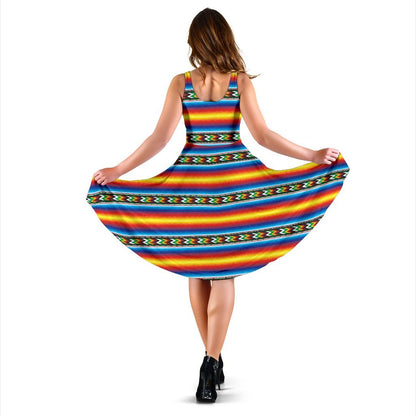 Mexican Blanket ZigZag Print Pattern Sleeveless Dress