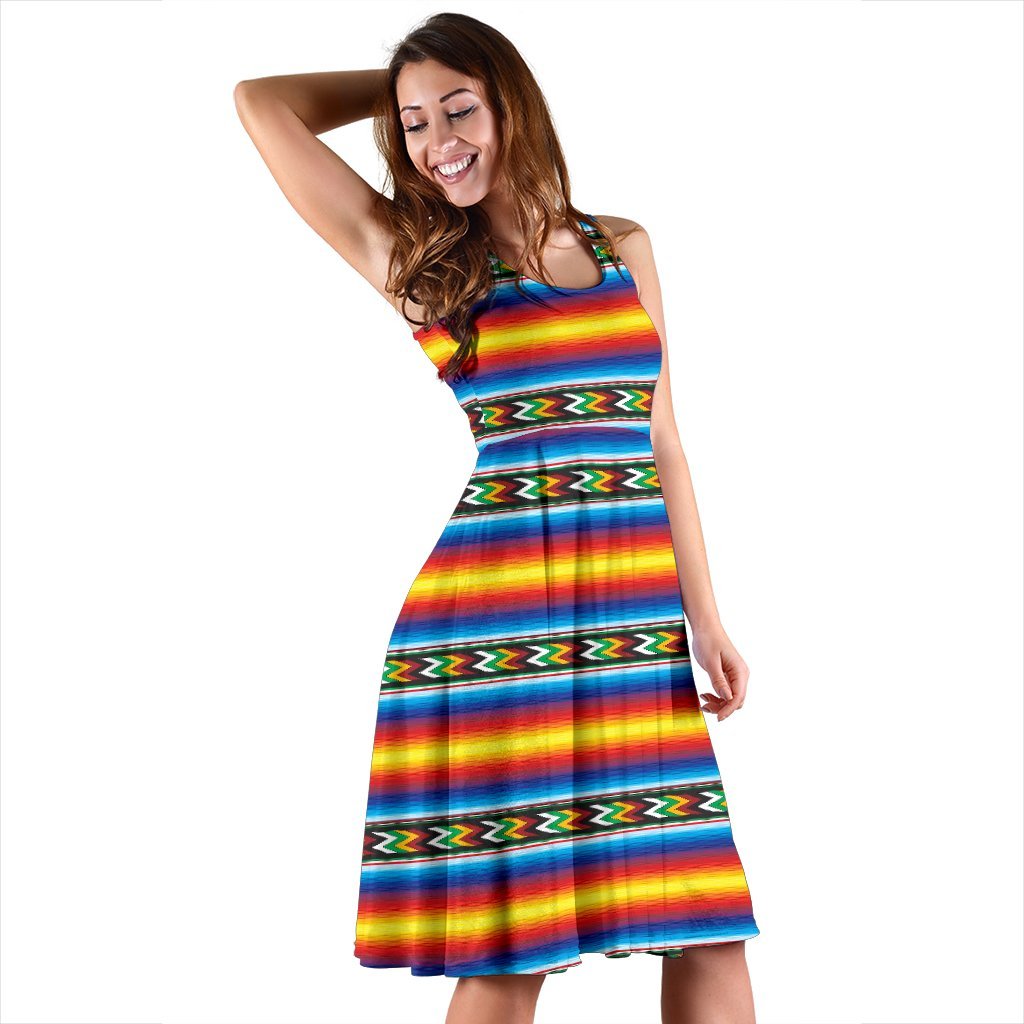 Mexican Blanket ZigZag Print Pattern Sleeveless Dress