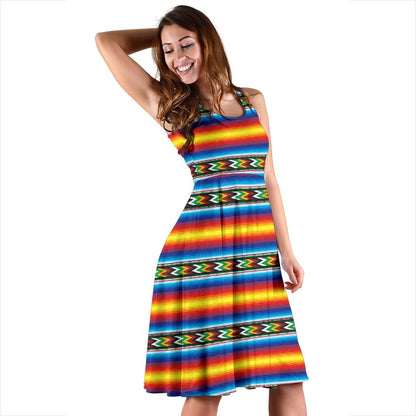 Mexican Blanket ZigZag Print Pattern Sleeveless Dress