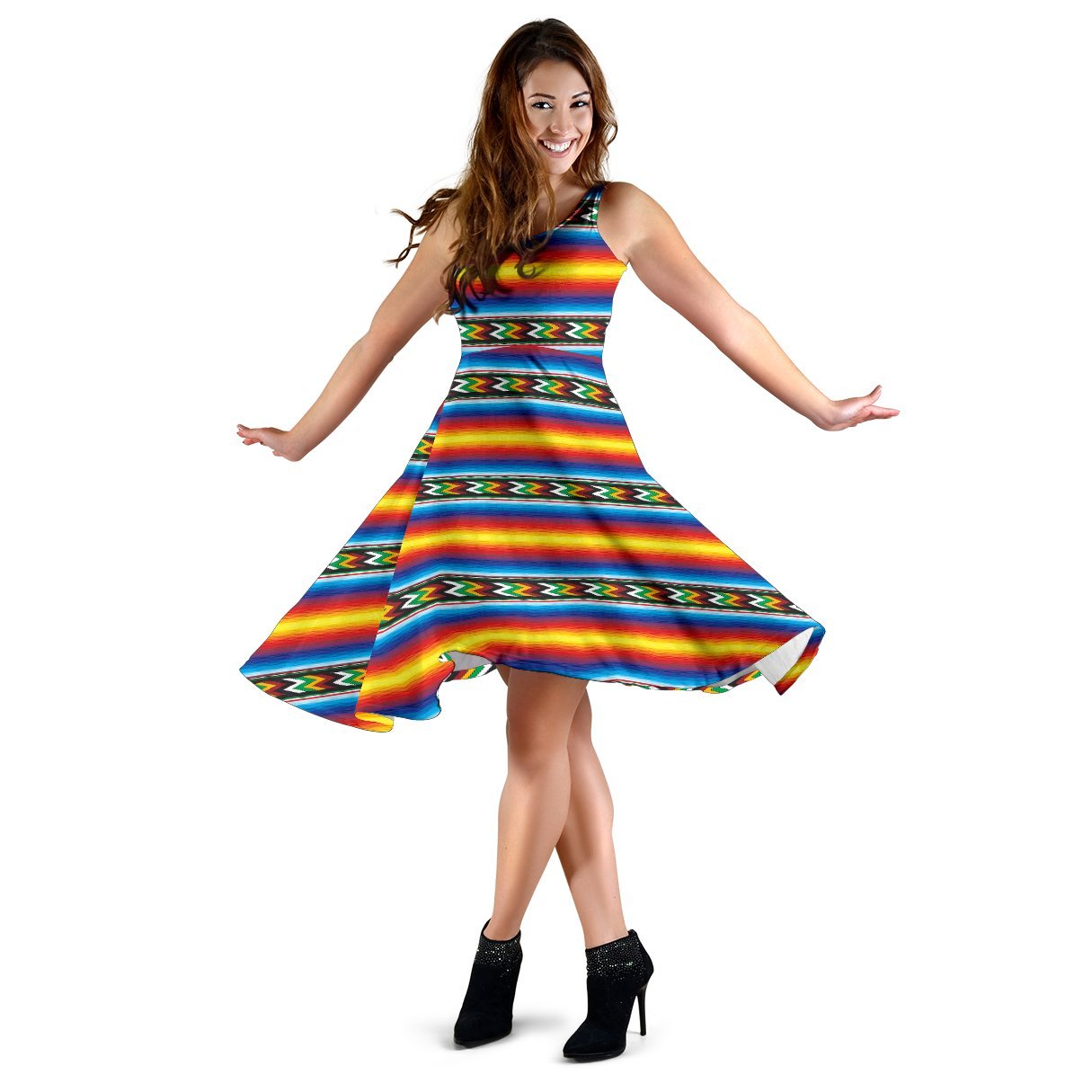 Mexican Blanket ZigZag Print Pattern Sleeveless Dress