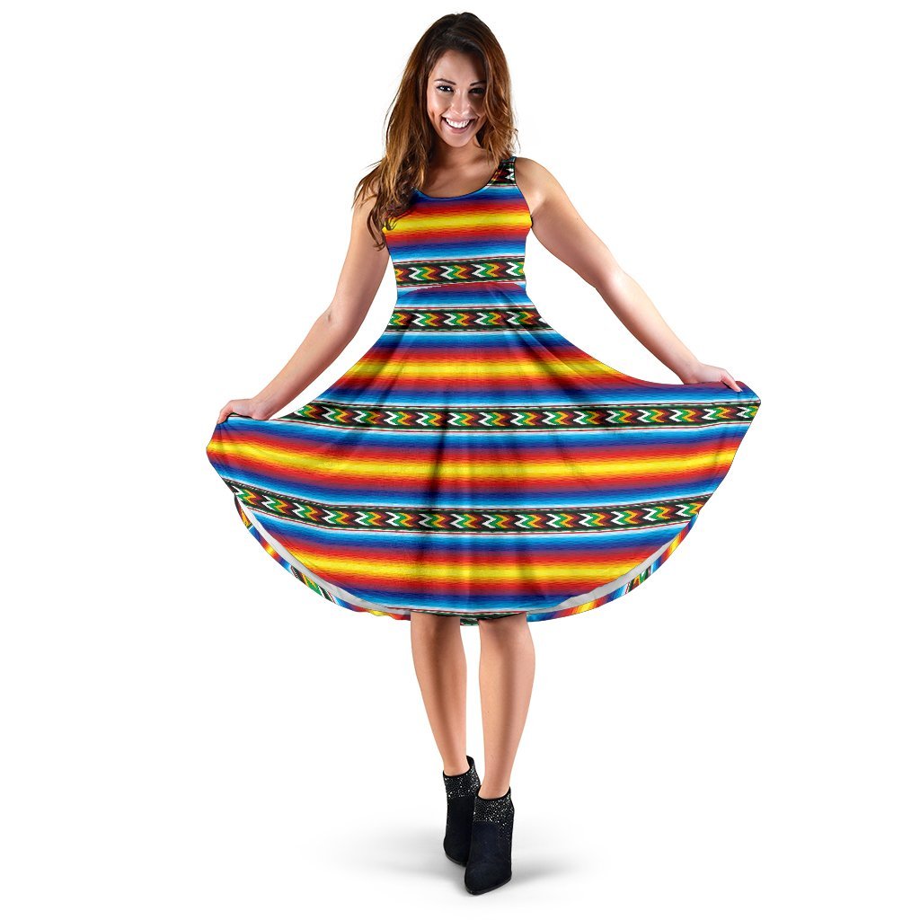 Mexican Blanket ZigZag Print Pattern Sleeveless Dress