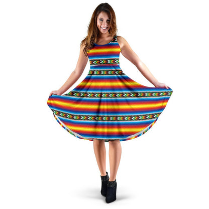 Mexican Blanket ZigZag Print Pattern Sleeveless Dress