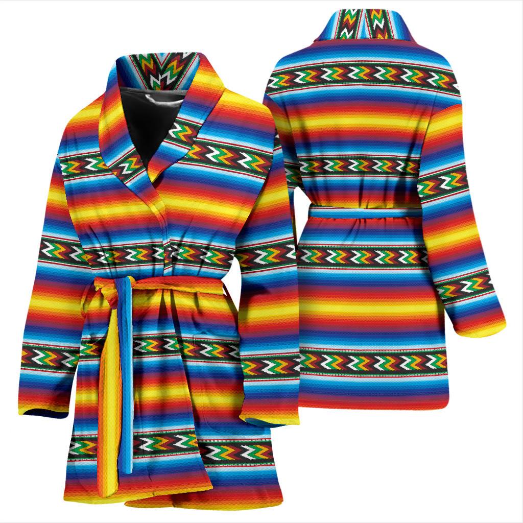 Mexican Blanket ZigZag Print Pattern Women Bath Robe-JTAMIGO.COM