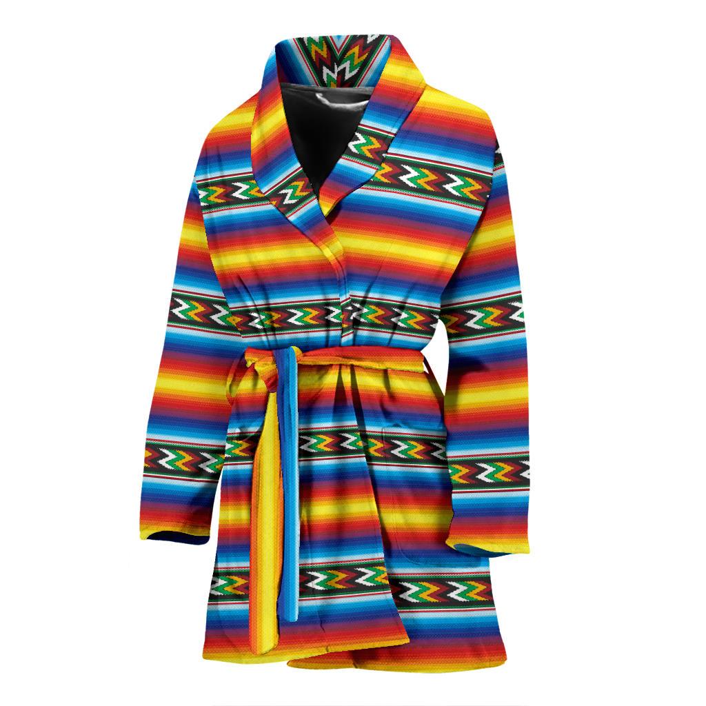 Mexican Blanket ZigZag Print Pattern Women Bath Robe-JTAMIGO.COM