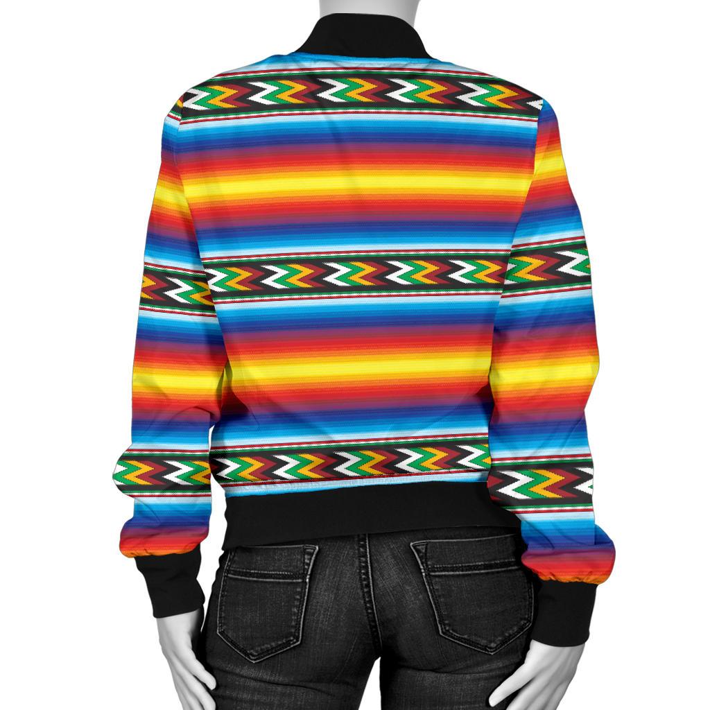 Mexican Blanket ZigZag Print Pattern Women Casual Bomber Jacket