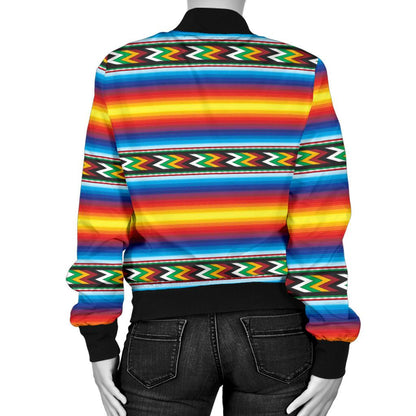 Mexican Blanket ZigZag Print Pattern Women Casual Bomber Jacket