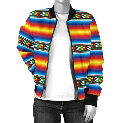 Mexican Blanket ZigZag Print Pattern Women Casual Bomber Jacket