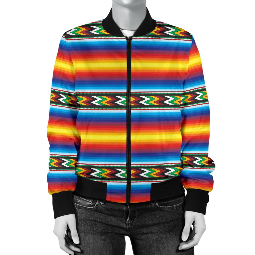 Mexican Blanket ZigZag Print Pattern Women Casual Bomber Jacket