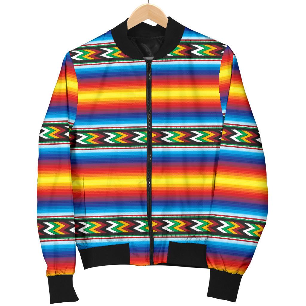 Mexican Blanket ZigZag Print Pattern Women Casual Bomber Jacket