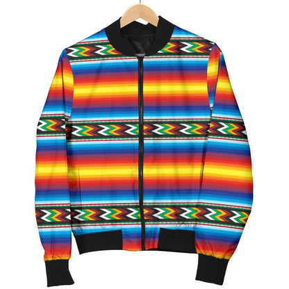 Mexican Blanket ZigZag Print Pattern Women Casual Bomber Jacket