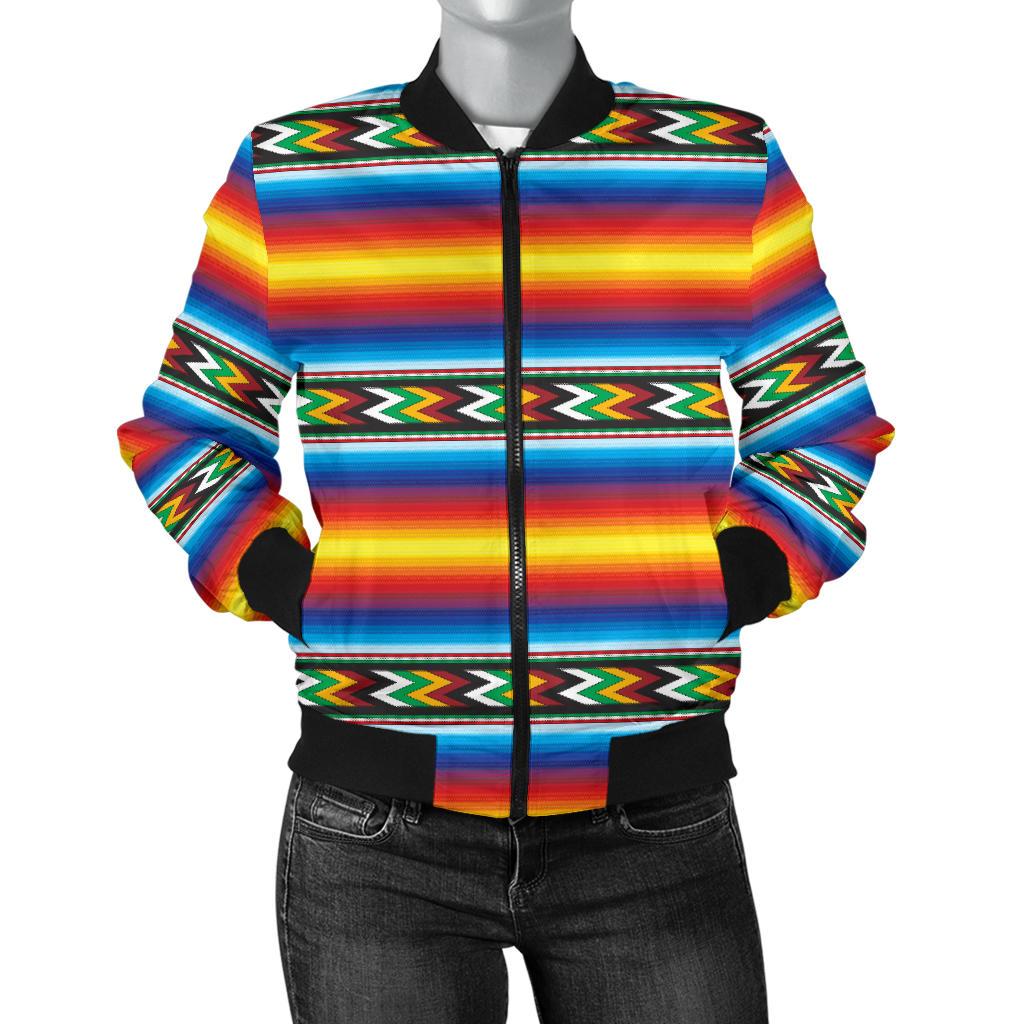 Mexican Blanket ZigZag Print Pattern Women Casual Bomber Jacket