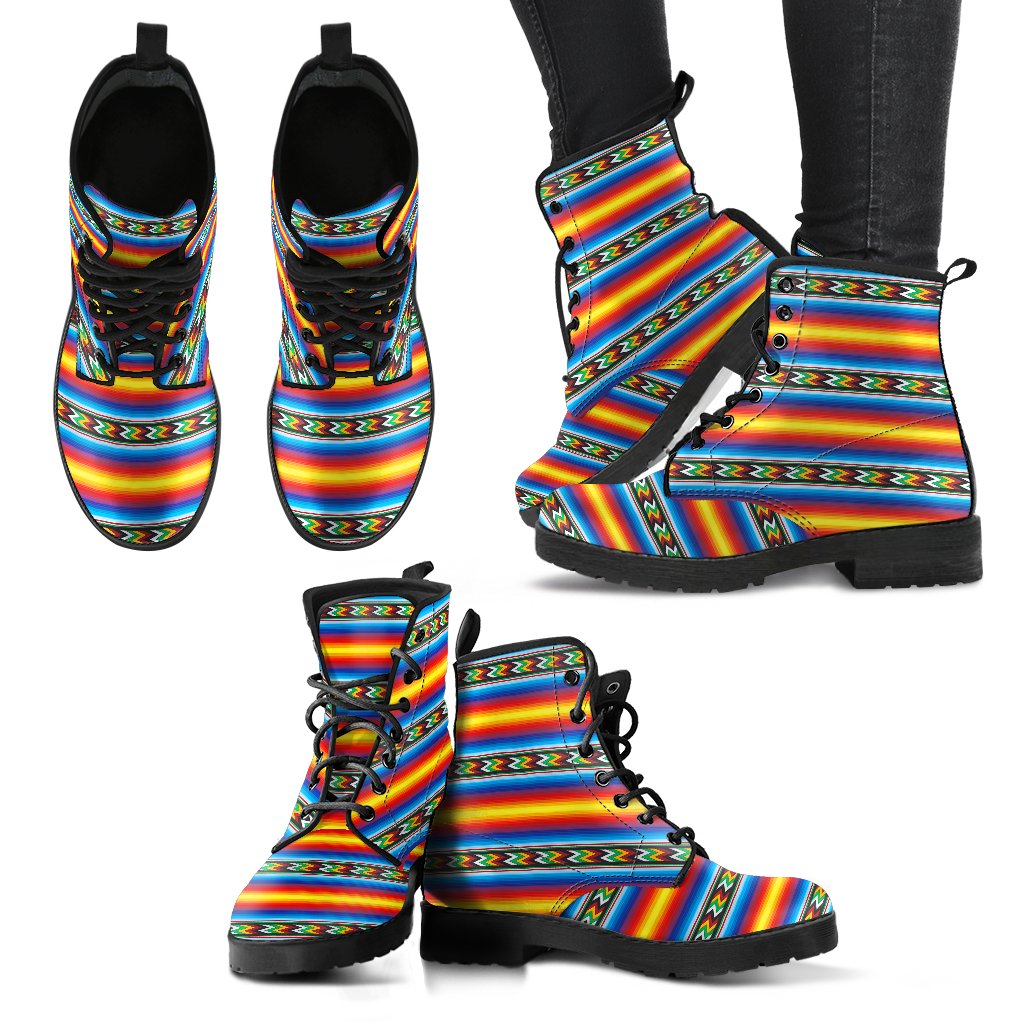 Mexican Blanket ZigZag Print Pattern Women Leather Boots-JTAMIGO.COM