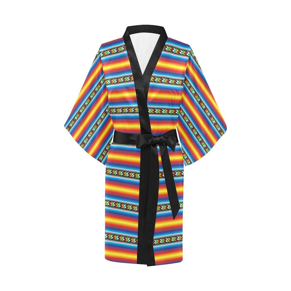 Mexican Blanket ZigZag Print Pattern Women Short Kimono Robe