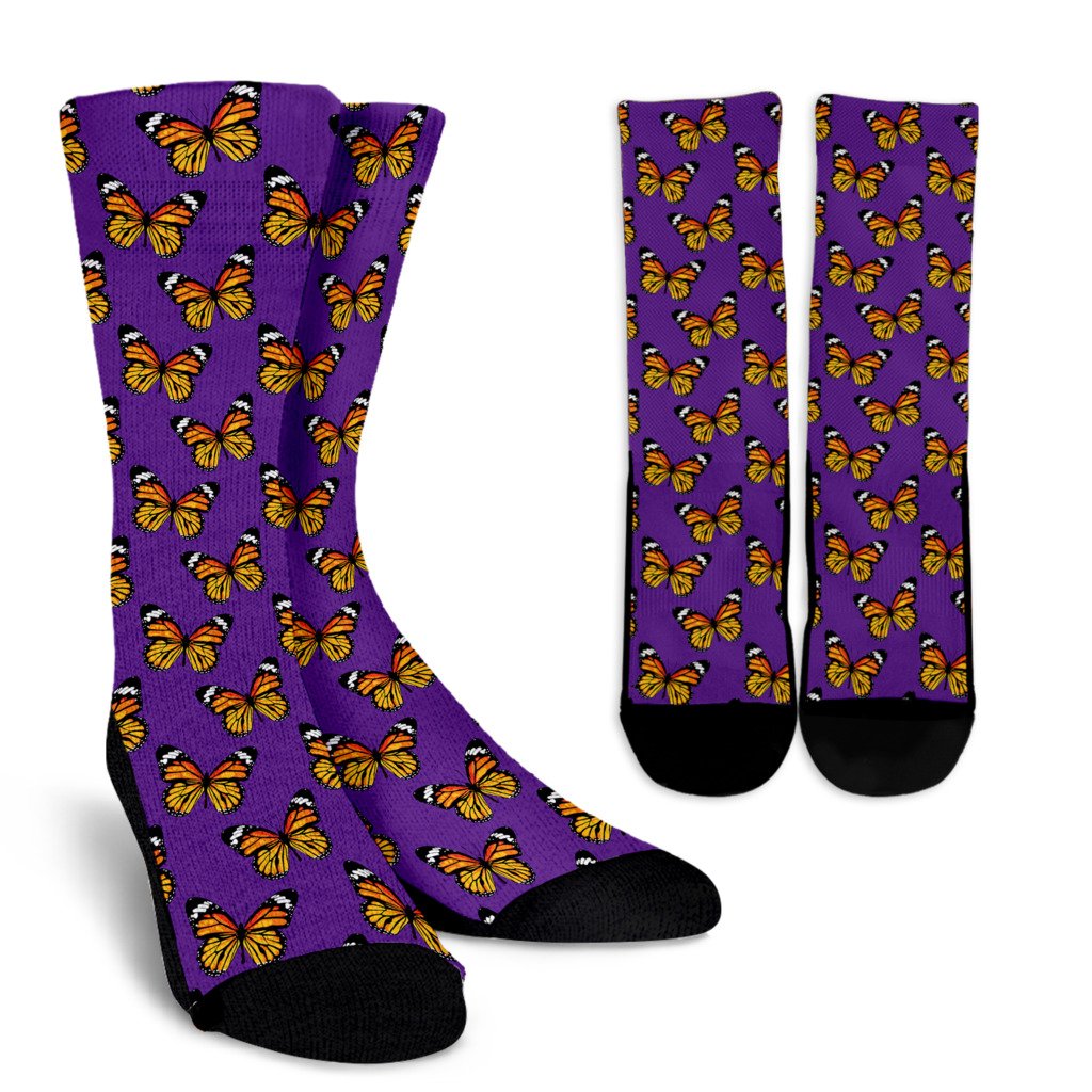 Monarch Butterfly Purple Print Pattern Crew Socks