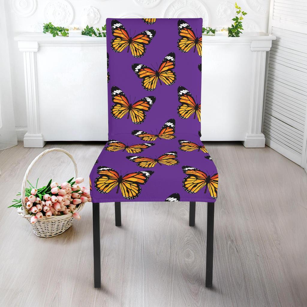 Monarch Butterfly Purple Print Pattern Dining Chair Slipcover-JTAMIGO.COM