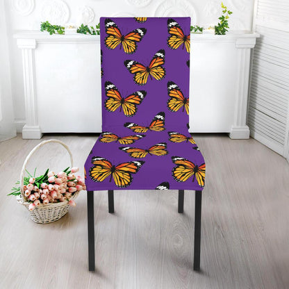 Monarch Butterfly Purple Print Pattern Dining Chair Slipcover-JTAMIGO.COM