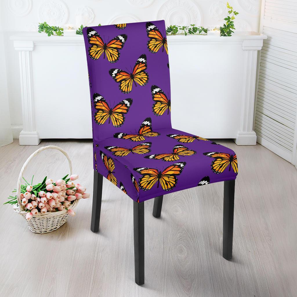 Monarch Butterfly Purple Print Pattern Dining Chair Slipcover-JTAMIGO.COM