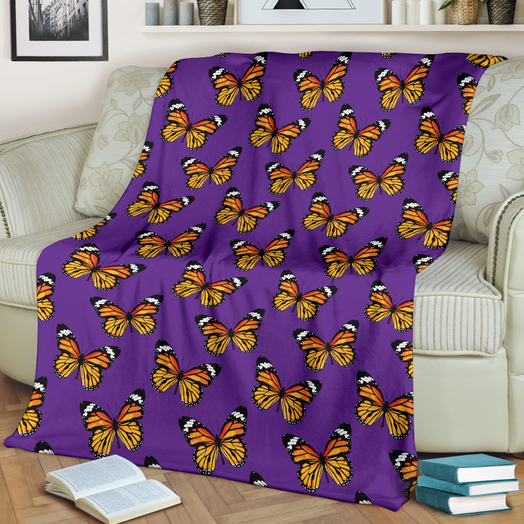 Monarch Butterfly Purple Print Pattern Fleece Blanket