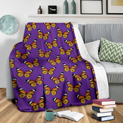 Monarch Butterfly Purple Print Pattern Fleece Blanket