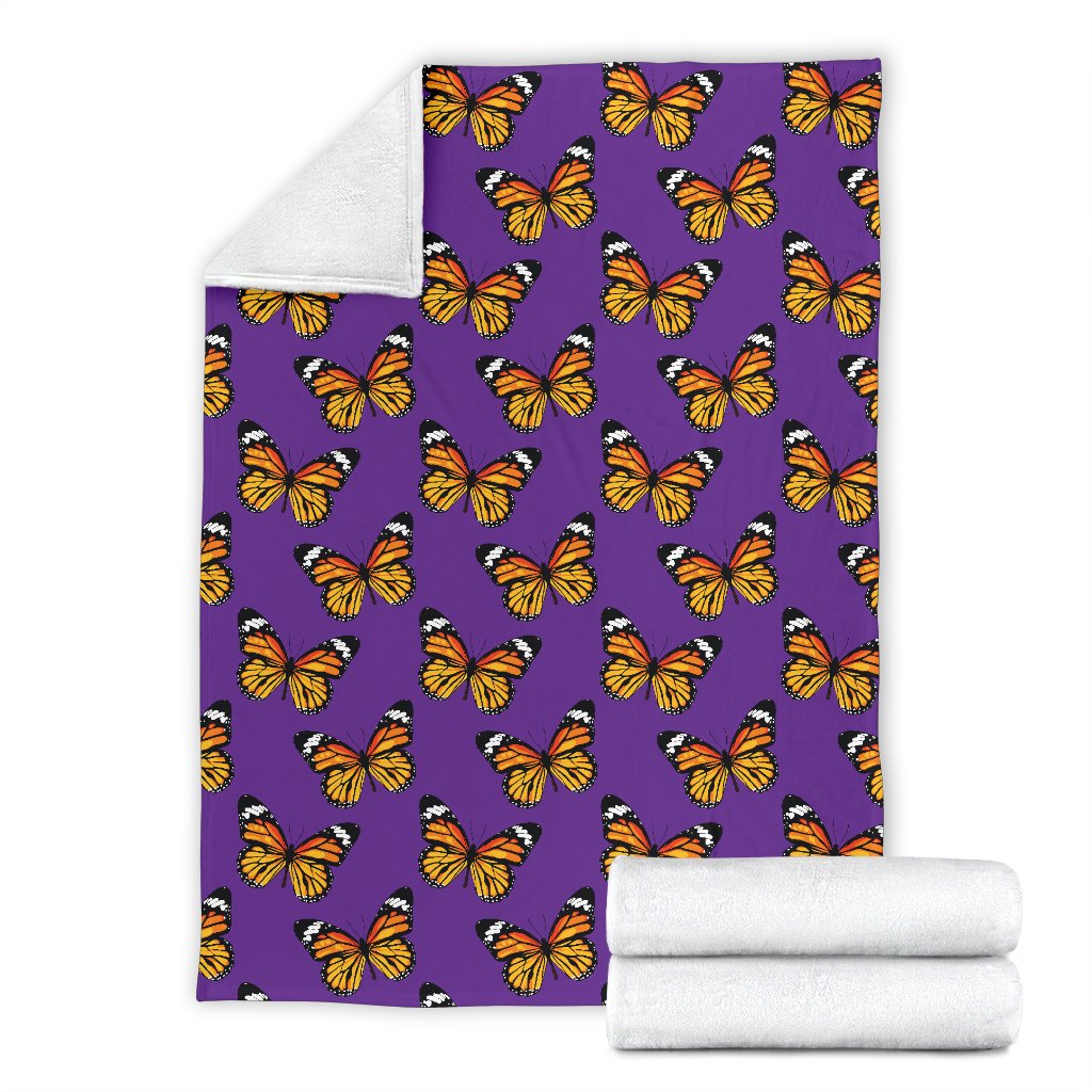 Monarch Butterfly Purple Print Pattern Fleece Blanket