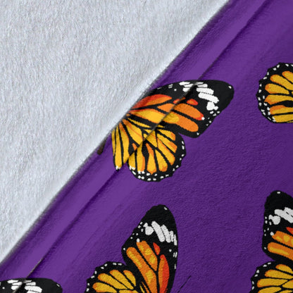 Monarch Butterfly Purple Print Pattern Fleece Blanket