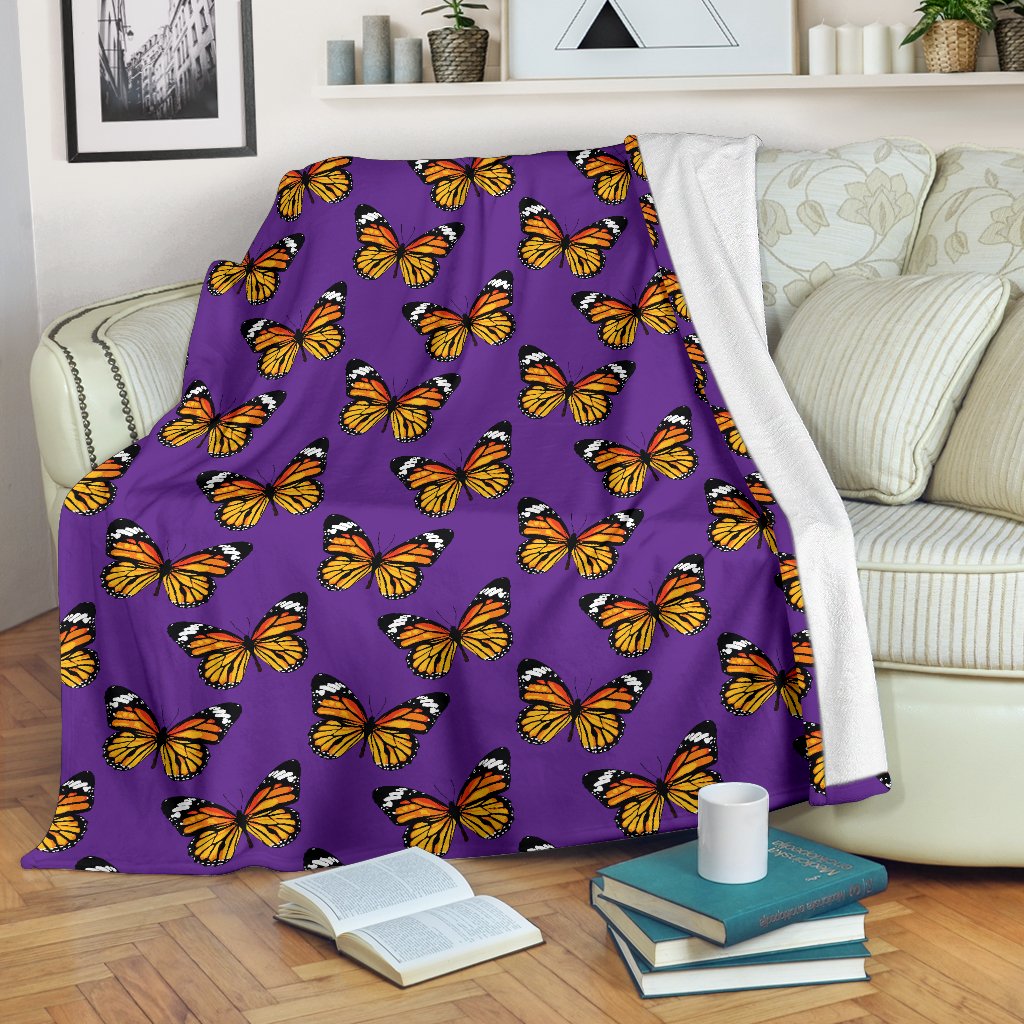 Monarch Butterfly Purple Print Pattern Fleece Blanket