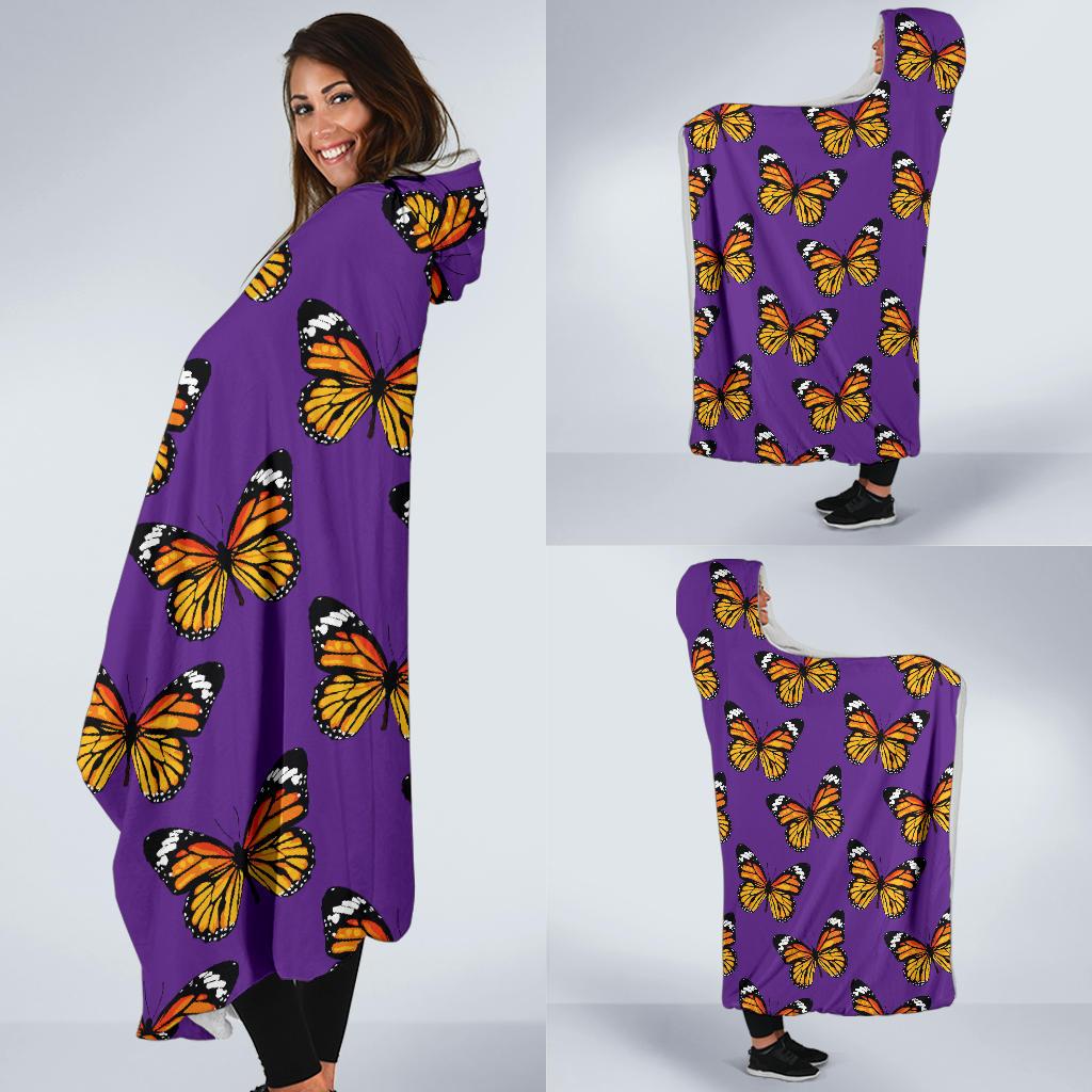 Monarch Butterfly Purple Print Pattern Hooded Blanket-JTAMIGO.COM