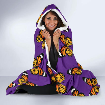 Monarch Butterfly Purple Print Pattern Hooded Blanket-JTAMIGO.COM