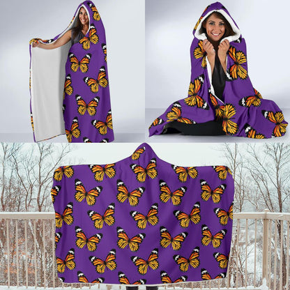 Monarch Butterfly Purple Print Pattern Hooded Blanket-JTAMIGO.COM