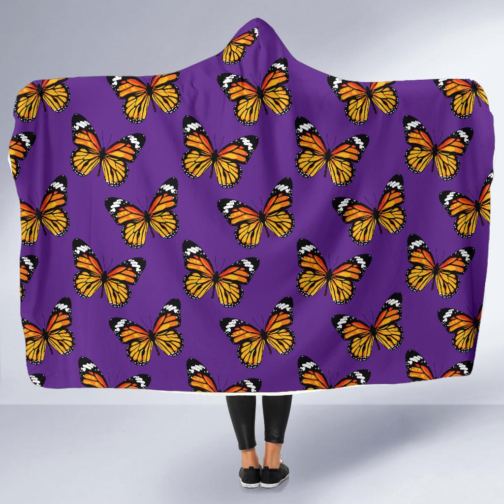 Monarch Butterfly Purple Print Pattern Hooded Blanket-JTAMIGO.COM
