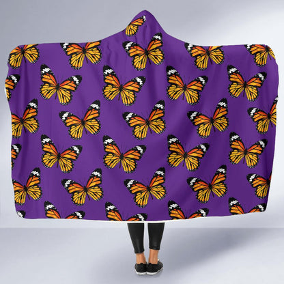 Monarch Butterfly Purple Print Pattern Hooded Blanket-JTAMIGO.COM
