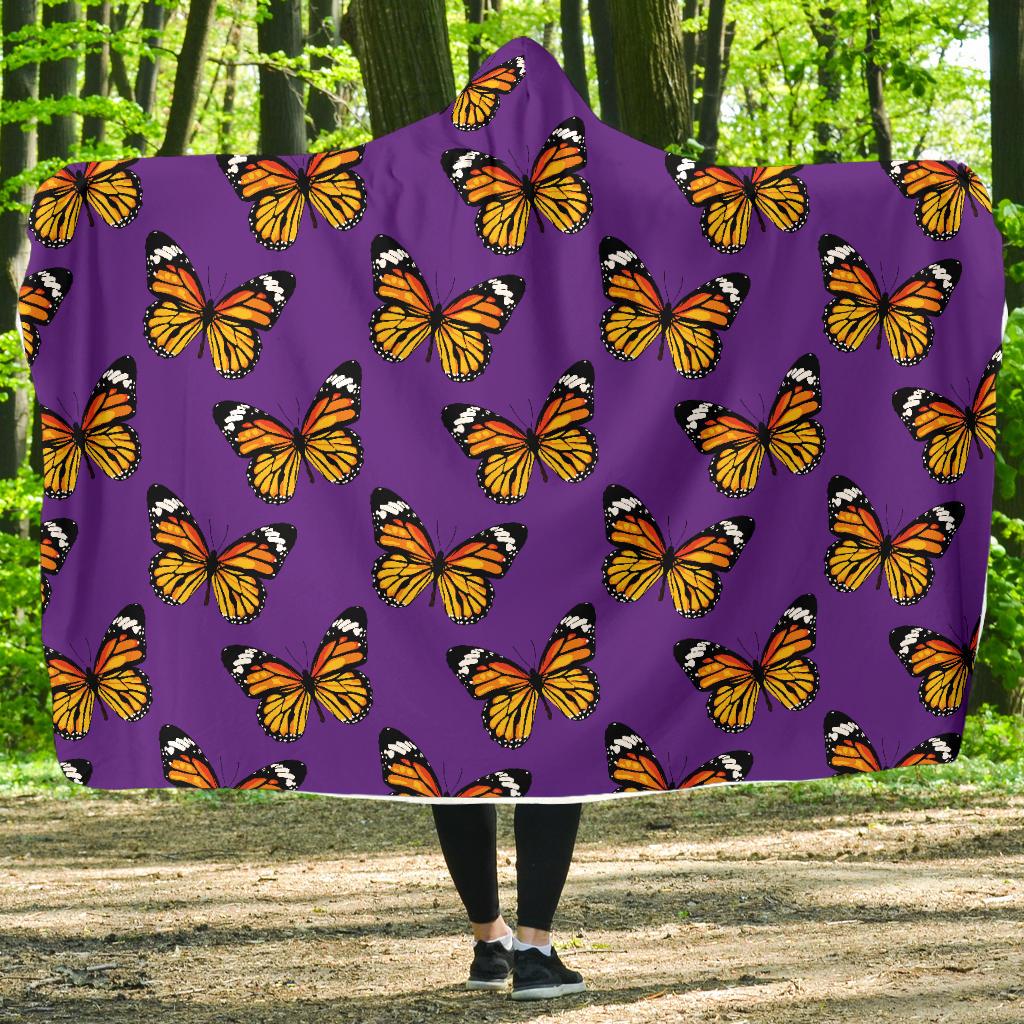 Monarch Butterfly Purple Print Pattern Hooded Blanket-JTAMIGO.COM