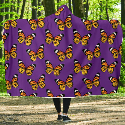 Monarch Butterfly Purple Print Pattern Hooded Blanket-JTAMIGO.COM
