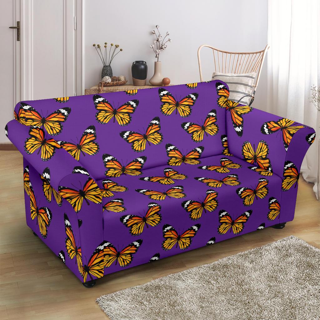 Monarch Butterfly Purple Print Pattern Loveseat Slipcover-JTAMIGO.COM