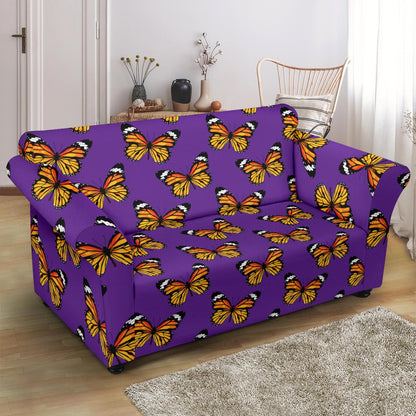 Monarch Butterfly Purple Print Pattern Loveseat Slipcover-JTAMIGO.COM