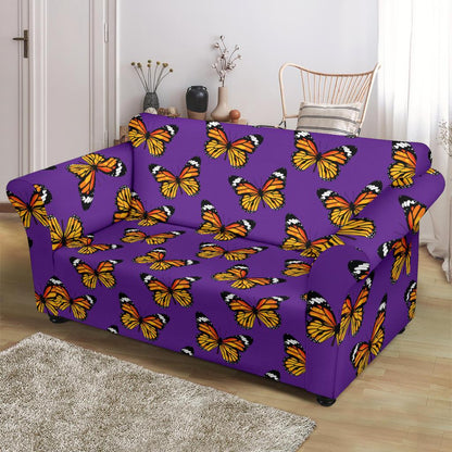 Monarch Butterfly Purple Print Pattern Loveseat Slipcover-JTAMIGO.COM