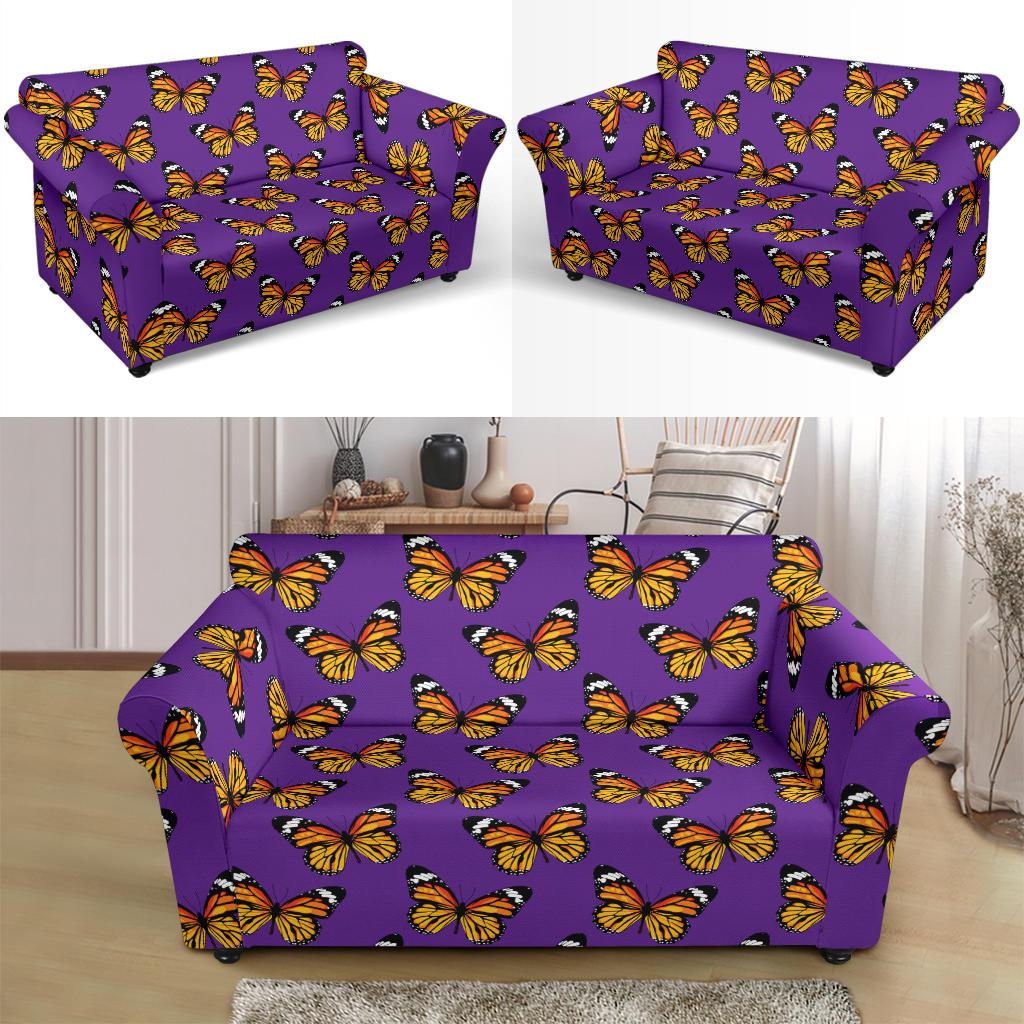 Monarch Butterfly Purple Print Pattern Loveseat Slipcover-JTAMIGO.COM