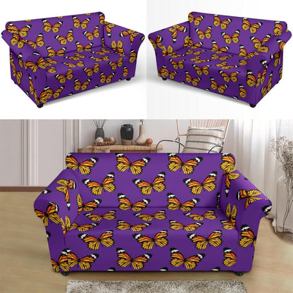 Monarch Butterfly Purple Print Pattern Loveseat Slipcover-JTAMIGO.COM