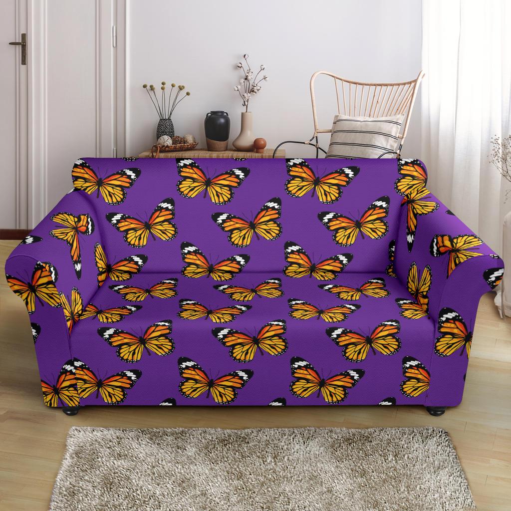 Monarch Butterfly Purple Print Pattern Loveseat Slipcover-JTAMIGO.COM
