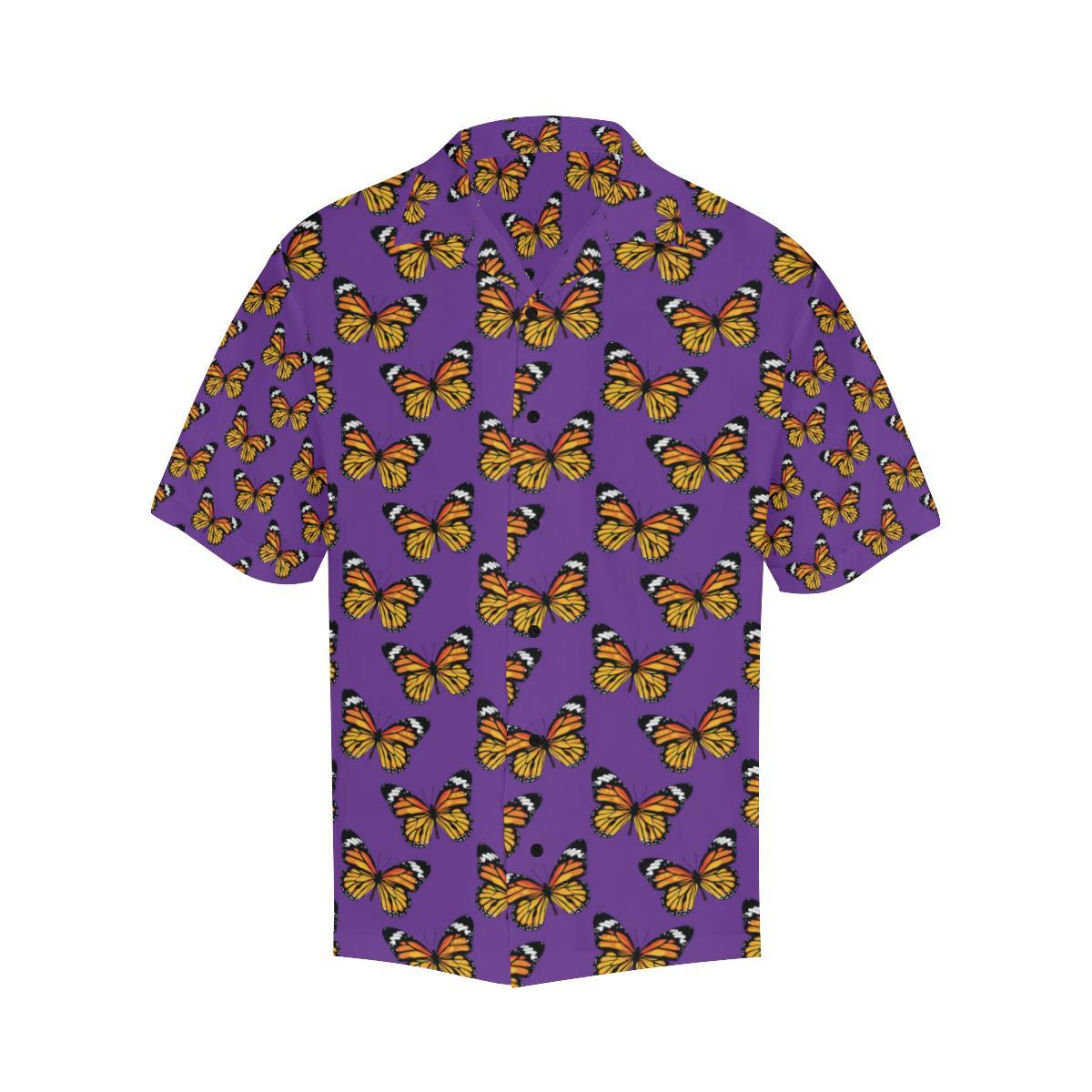 Monarch Butterfly Purple Print Pattern Men Aloha Hawaiian Shirt